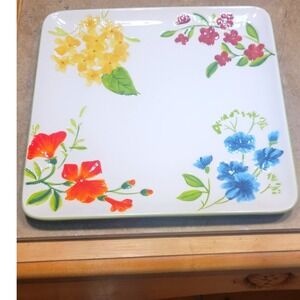 Home Studio Garden Bouquet Square Floral Platter Ceramic 12 Inch White Serving